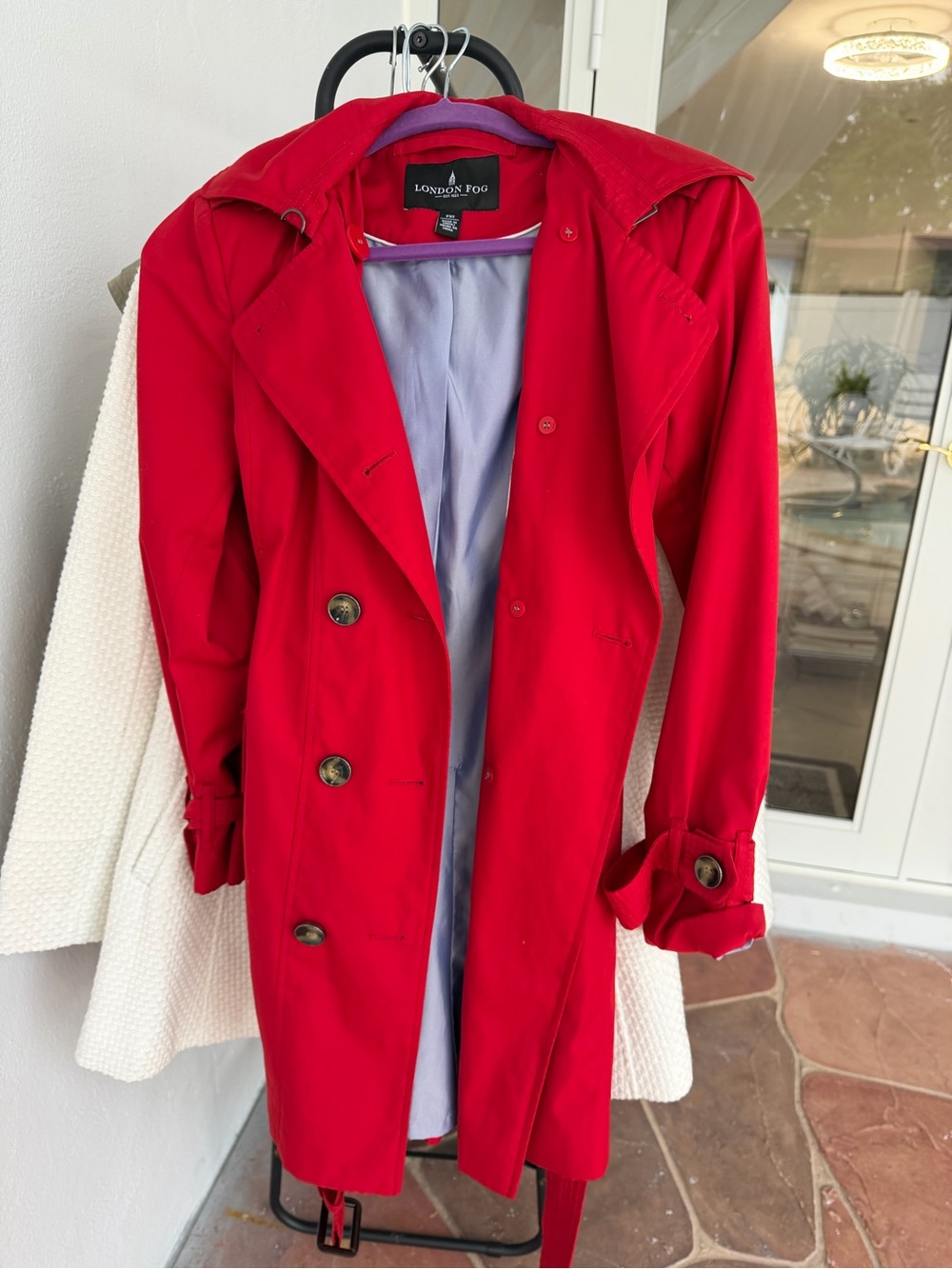 London Fog Bold Red Double-Breasted Trench Coat